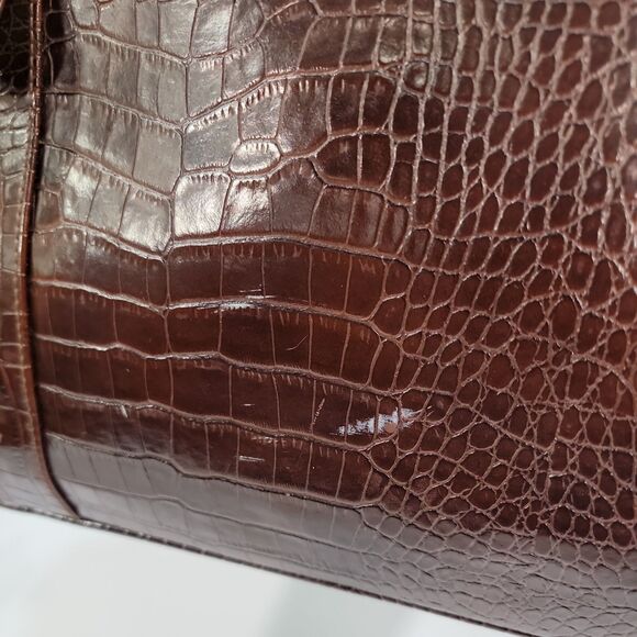 VTG Tote Duffel Bag Bath Body Works Brown Faux Alligator Leather 90s Y2K Travel - Picture 5 of 16